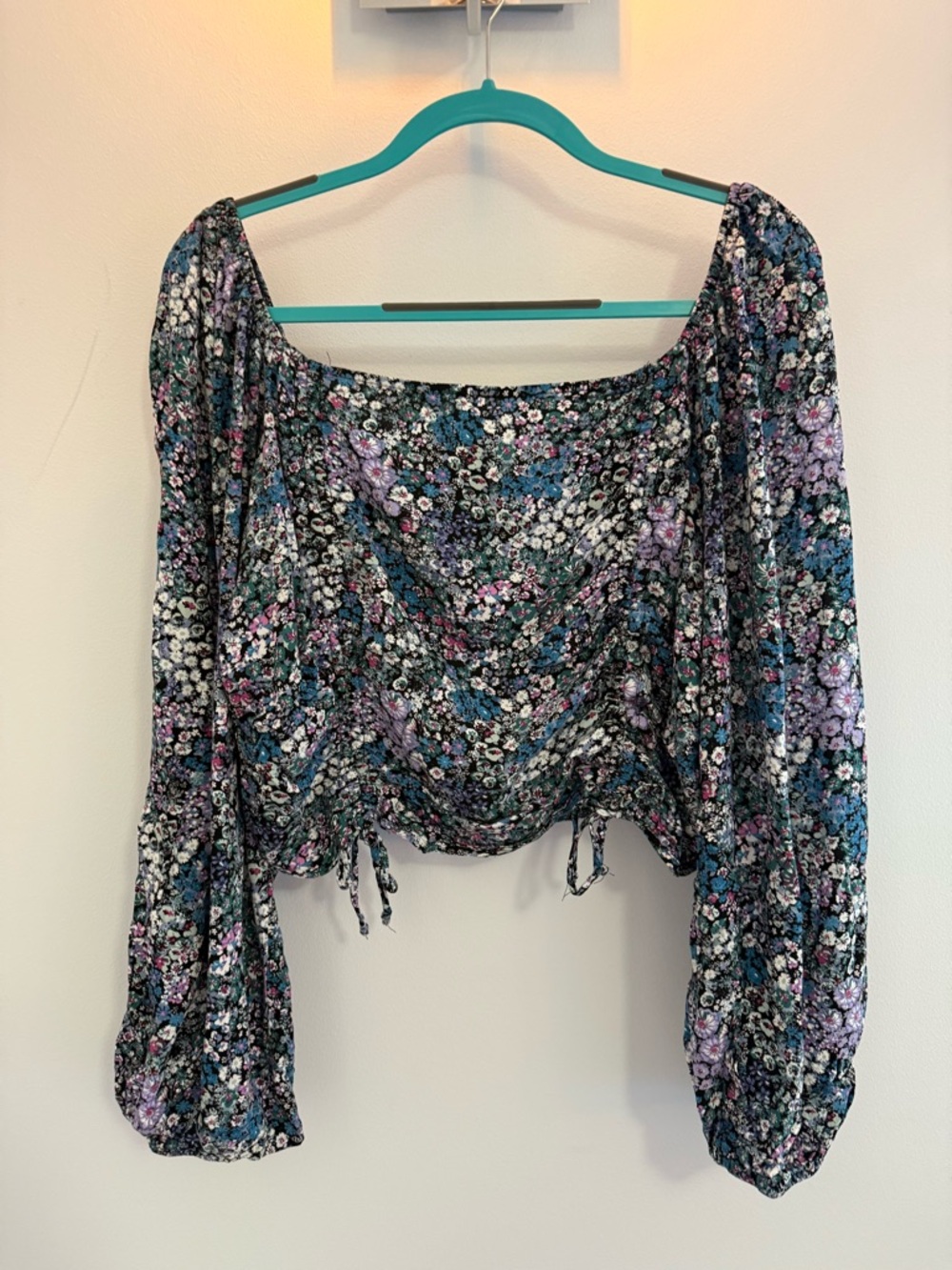 Wild fable Floral Off-Shoulder Cropped Tie-Hem Blouse